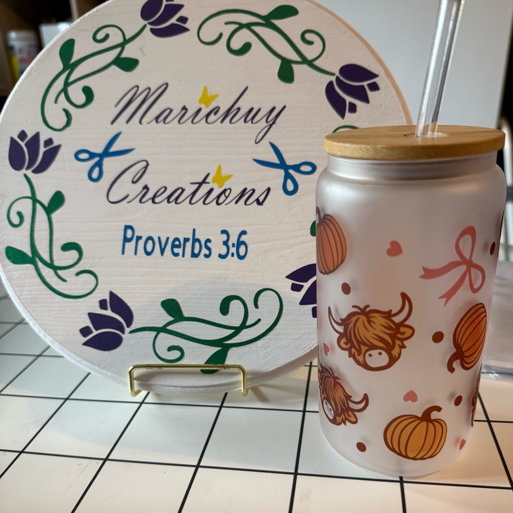 Cute Cow and Pumpkin Glass Tumbler